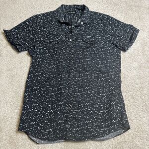 Sport The Kooples Mens Printed Button Down Short Sleeve Shirt Black Size Med
